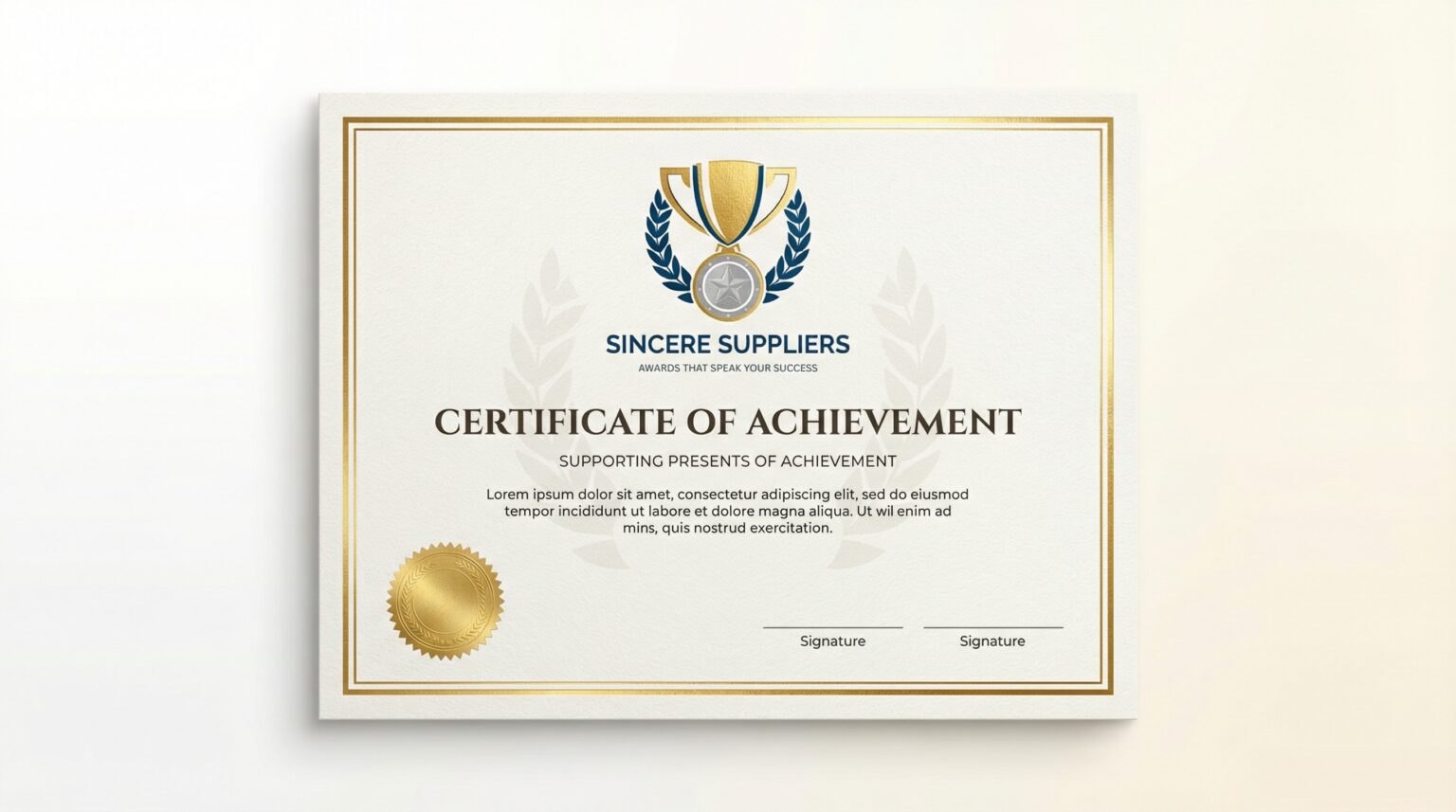 High-quality printed paper (laminated option) formal recognition documents